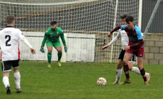 Launceston striker Mark Elvidge, pictured in action against St Austell Reserves, scored the Clarets' late equaliser at Pennygillam. Picture: Paul Hamlyn