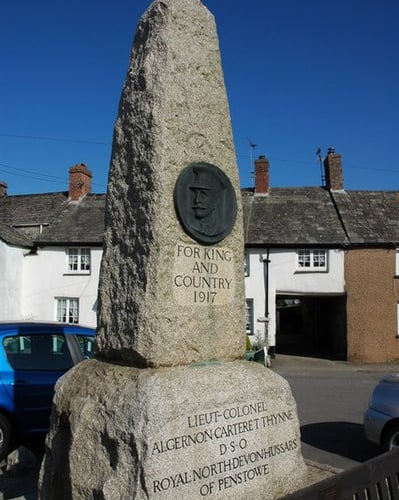 War Memorial in Kilkhampton War memorial in the centre of Kilkhampton to Lieut-Colonel Algernon Carteret Thynne who was killed in 1917