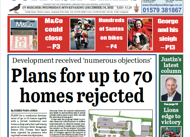 The front of the Cornish Times for the December 14 edition.