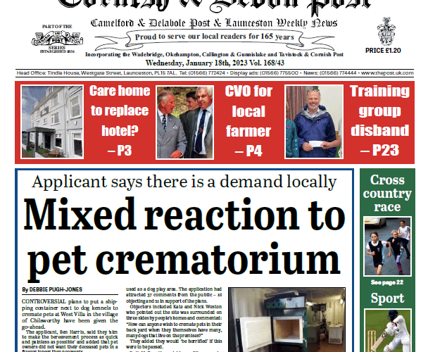 The front of this week's Cornish and Devon Post.