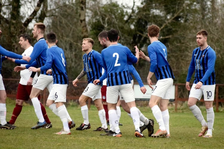 Gunnislake celebrate one of their goals on Saturday.