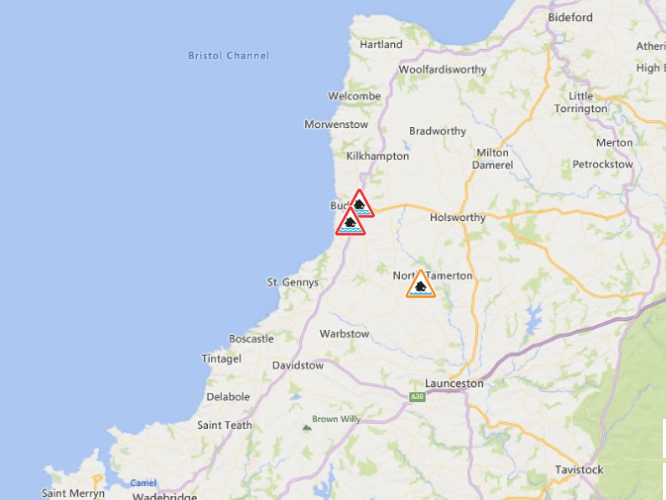Red and amber warnings have been put in place for the Bude and Stratton area