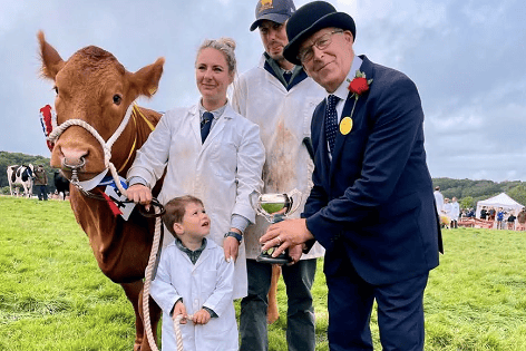 Tim Eustice with his two-year-old South Devon Heifer, Trevowah Pride 5, judged by Robert Dimond