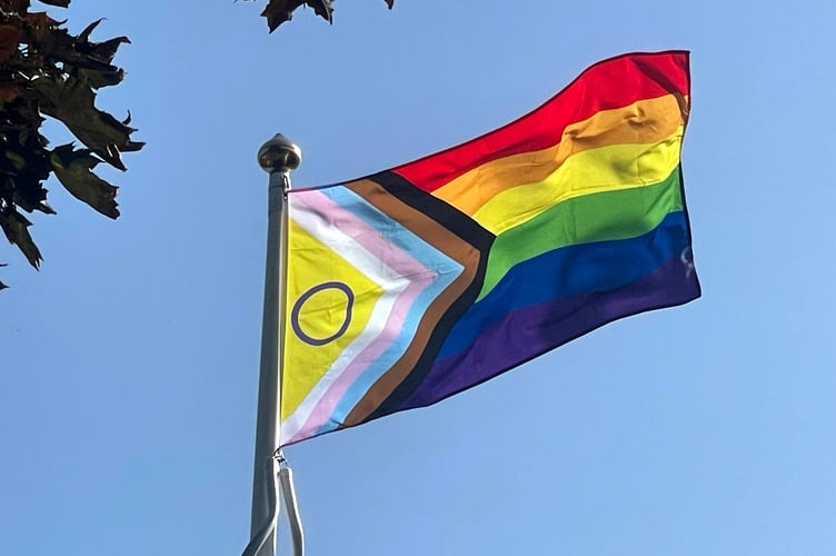 The pride progress flag on the town council flagpole this week. AQ 6252