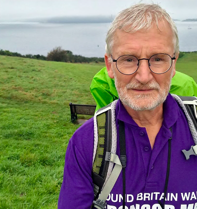 Tom Davenport, the 68-year-old university lecturer, arrived in Bude after completing the latest leg of his annual charity round Britain coastal walk
