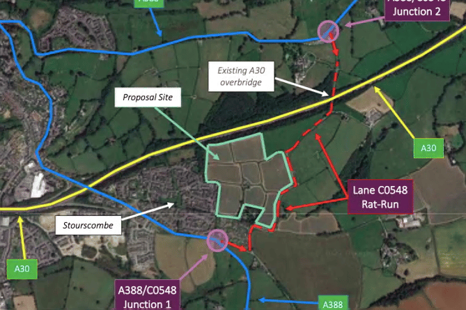 THE proposed development site marked in green. Picture: Hydrock/Cornwall Council