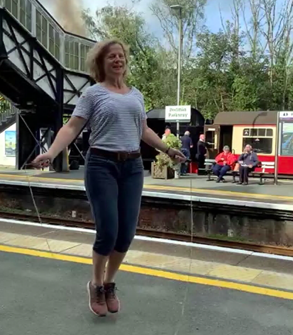 Cornish Woman skipping for charity