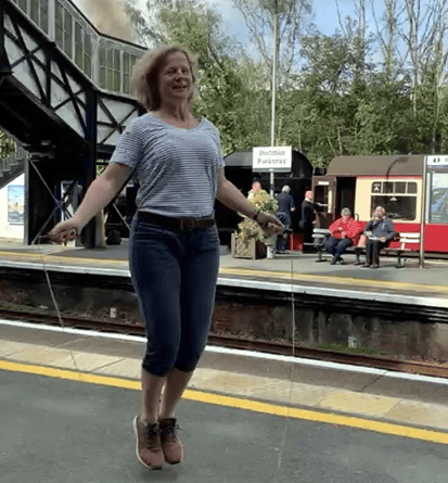 Cornish Woman skipping for charity