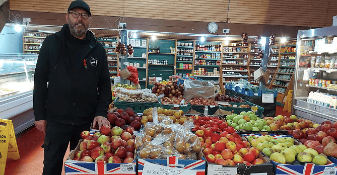 David Frost, owner of Celtic Produce, which has been trading for 38 years, with a display of fresh produce for sale in their Bodmin farm shop. Picture: Aaron Greenaway
