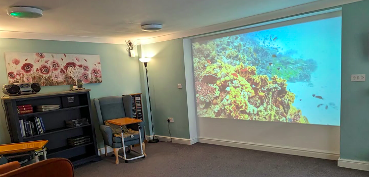 The newly installed projector at Hatherleigh Nursing Home