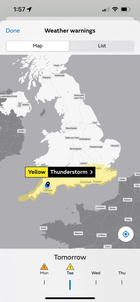 Yellow weather warning 