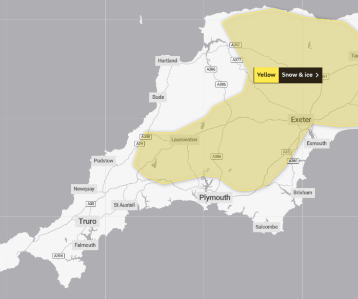 Met Office issues yellow weather warning for snow and ice | holsworthy ...