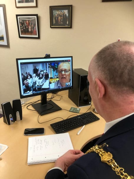 Cllr Simon Cassidy meeting with members of the Kopychyntsi Council in Ukraine