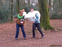 Charity coast path walkers dressed as a poo emoji and a loo roll
