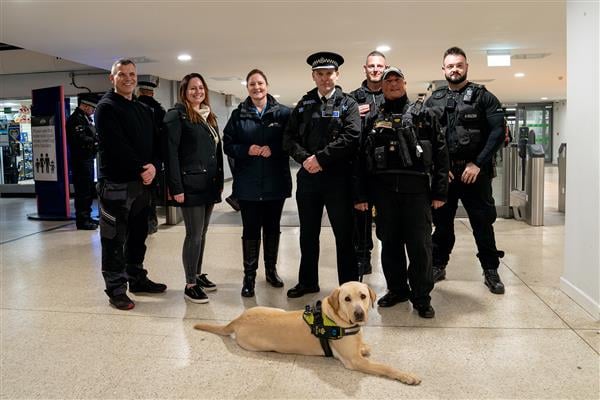 PCC Alison Hernandez stood alongside other officers and a Devon and Cornwall Police dog