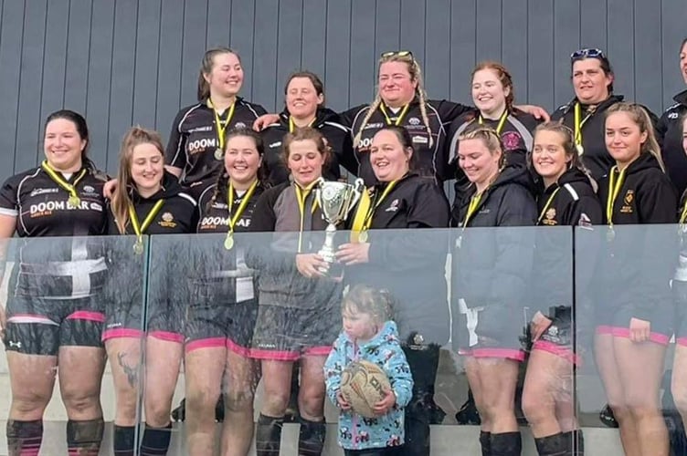 Launceston celebrate their success at Truro RFC on Sunday, March 24.