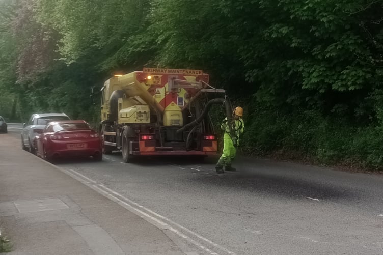 The Velocity machine fixing defects on the A388 near Prout's Corner in Launceston