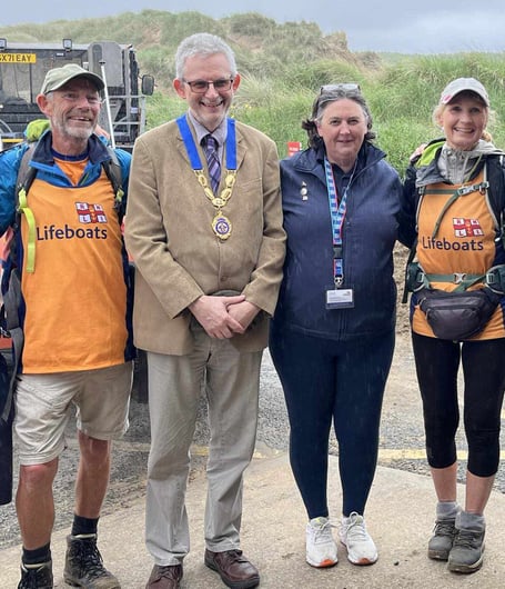 Antony Brown, Bude mayor Cllr Steven Haynes, RNLI's Kerstie Hunter and Sally Brown
