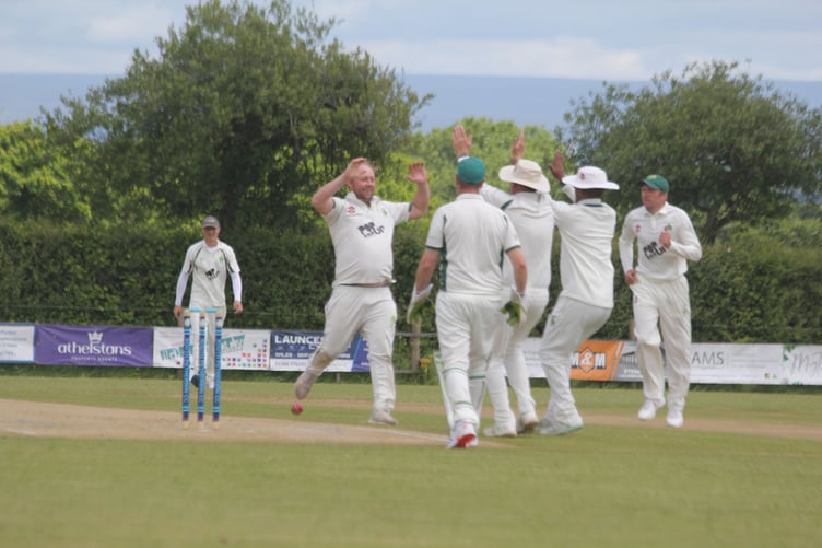 Holsworthy celebrate an early wicket during Saturday's Division Two East clash at South Petherwin. Picture: Paul Hamlyn