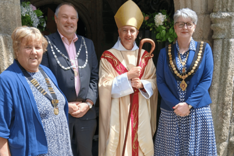 Deputy mayor Cllr Nicola Gilbert, mayor consort Adrian Bailey, Bishop of St Germans, Rev Hugh Nelson, and mayor Cllr. Helen Bailey