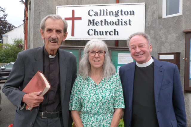 Rev Paul Smith, Mrs Alison Moss and Rev David Moss at Callington Methodist Church