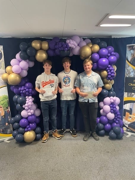 Tom Wilby, Ashley Fitze and Noah Eggleton receiving their results