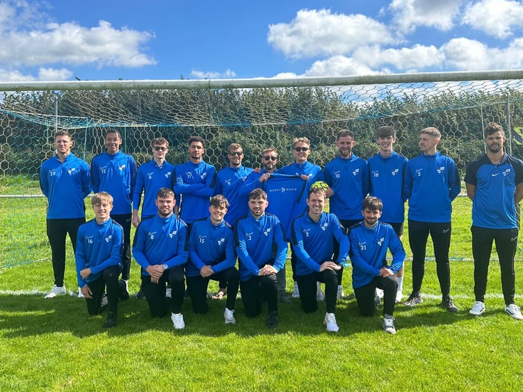 Camelford were parading their new tracksuits for the first time, which have been kindly sponsored by the Buddy Media Group. Picture: Camelford AFC