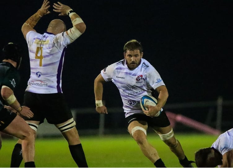 Cornish Pirates captain John Stevens pictured running at the Nottingham defence before being forced off injured in the first half of last Friday night's Championship opener, is missing for tomorrow's big clash. Picture: Brian Tempest