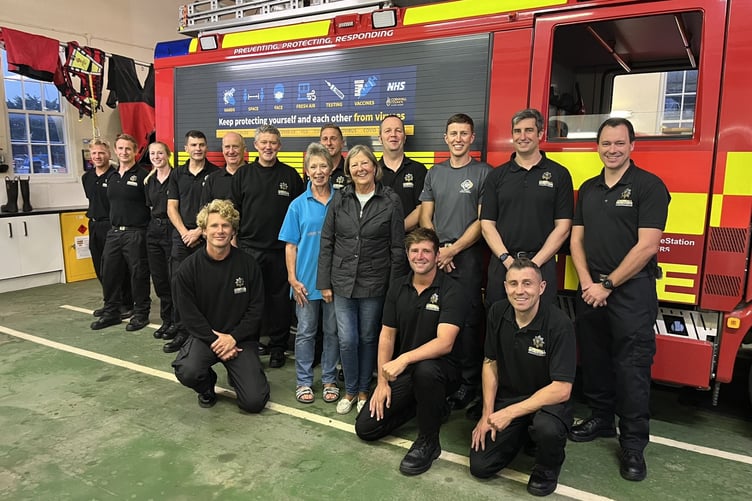 Volunteers from Bude Memory Cafe with crew from Bude Fire Station