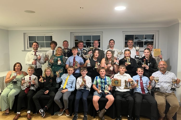 All of the trophy winners including the clubperson of the year, Matt Chatfield, pictured front right. 
Back row: Adam Hodgson (director of cricket), Tyler May, Ben Sonley, Tom Lyle, Jason Seldon, Sam Hockin, Dan Barnard and George Rickard.
Middle row: Molly Curtis, Ed Walters, Grace Kirby, Zoe Jenkin, Tilly Paynter and Lilly Sharland.
Front row: Emma Horrell, Sam Smeeth, Will Conway, Theo Hook, Ralph Hodgson, Henry Paynter, Tyler Jasper, Sam Uglow and Matt Chatfield. Picture: Liz Hodgson
