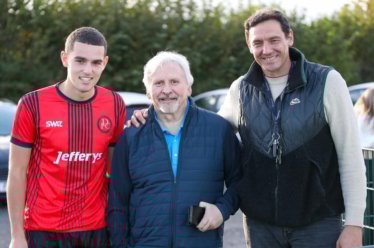 Dobwalls hat-trick hero Oscar Larrieu pictured with his dad, former Plymouth Argyle goalkeeper Romain, and ex Argyle manager Paul Sturrock, at Lantoom Park on Saturday.