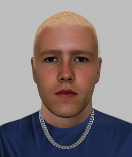 The male is reported to have been wearing a silver link chain, a navy t-shirt and shorts