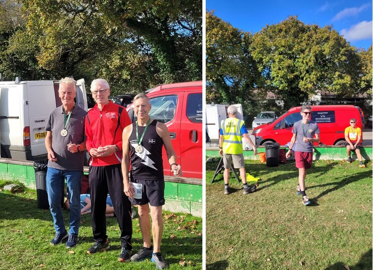 LEFT: The top three finishers in the M79-74 age group at the Rosemullion 10K. From left: Ian Grimes (third from Launceston Road Runners), Stephen Hutchinson (second, from Bude RATs) and winner Peter Brocklehurst (St Austell Athletes Running Club). RIGHT: Bude RATs' Morgan Craig who was sixth overall and the winner of the M45-49 age group. Pictures: Rosemullion 10K