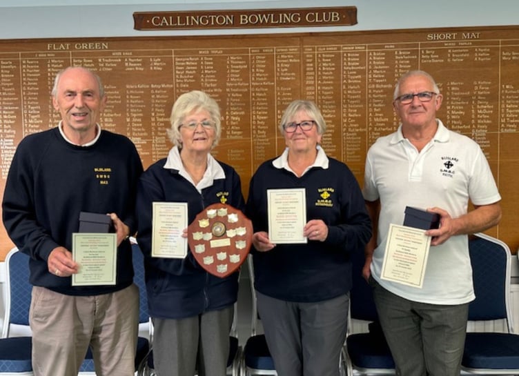 Blisland's winning quartet at the Callington Bowling Club short mat tournament earlier this month. From left: Max Burden, Rosemary Young, Rita Hancock and Keith Matthews. Picture: Callington Bowling Club
