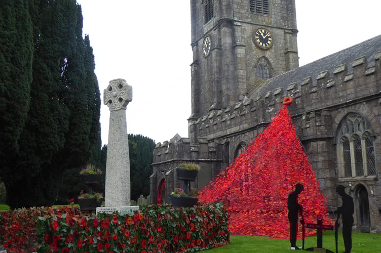 The poppy wave on St Mary's Church in Callington