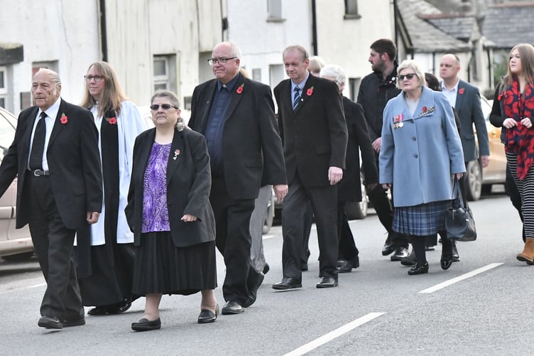 Marching through the village of Delabole to the Methodist Church for the Remembrance Service (Picture: Adrian Jasper)