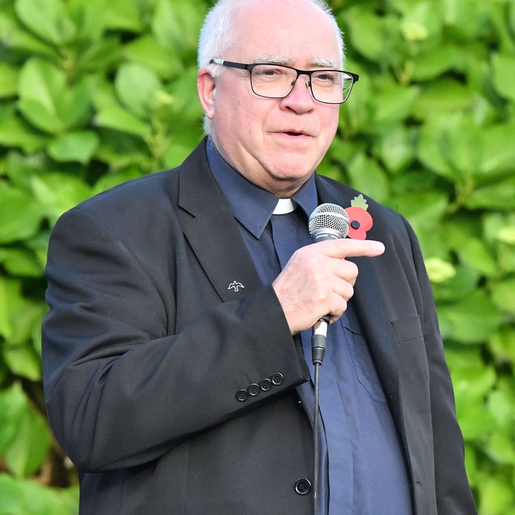 The Rev'd Steve Swann leads the Remembrance Service at the Delabole War Memorial (Picture: Adrian Jasper)