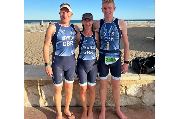 Larry Newton, Helen Newton and Zach Davis following their sprint triathlon excursions. Picture: M&K Tri Club