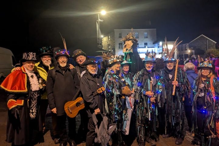 MORRIS dancers and members of the Kelliwik Golowi Band with Callington town crier at the town's bright night festival
