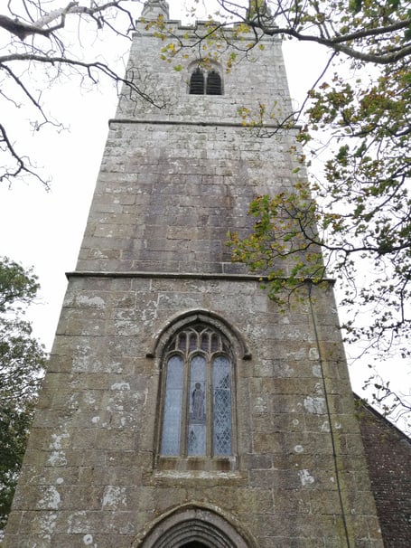 The church tower at St Bridget's Church in Bridgerule.