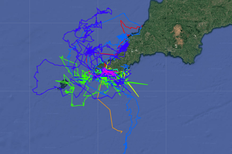 GPS tracking of JP's details where he has been over his 600km travels