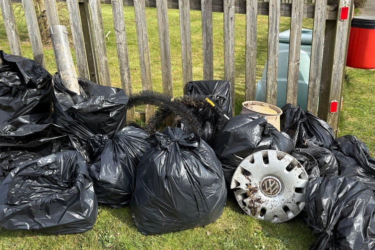 The black bags collected by the volunteers (Picture: Holsworthy Hamlets Parish Council)