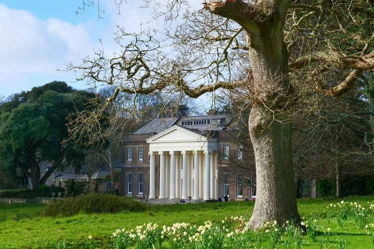 South side of house viewed from garden at Trelissick, Cornwall