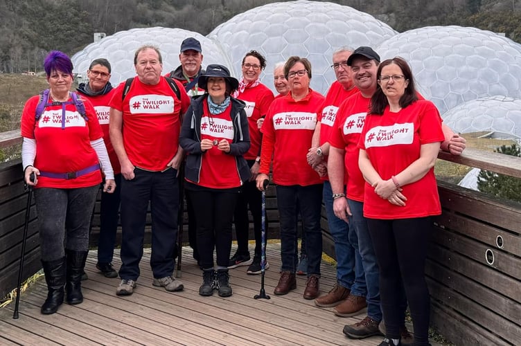 The Two Brains, One Aim team of walkers assembled on Monday 10 at the Eden Project to raise money with their Twilight Walk. (Picture: Diane Smith)