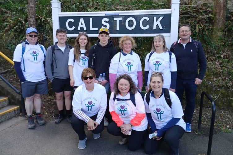 The team stop for a short break after reaching Calstock in record time on their walk to Derriford Gynae Suite. (Picture: Kay Barriball)