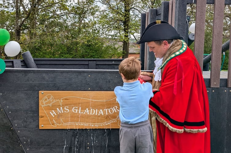 Keeping with maritime tradition, HMS Gladiator was 'christened' by the mayor, Cllr Nigel Kenneally along with a student at Holsworthy Primary School. (Picture: Aaron Greenaway/Tindle)