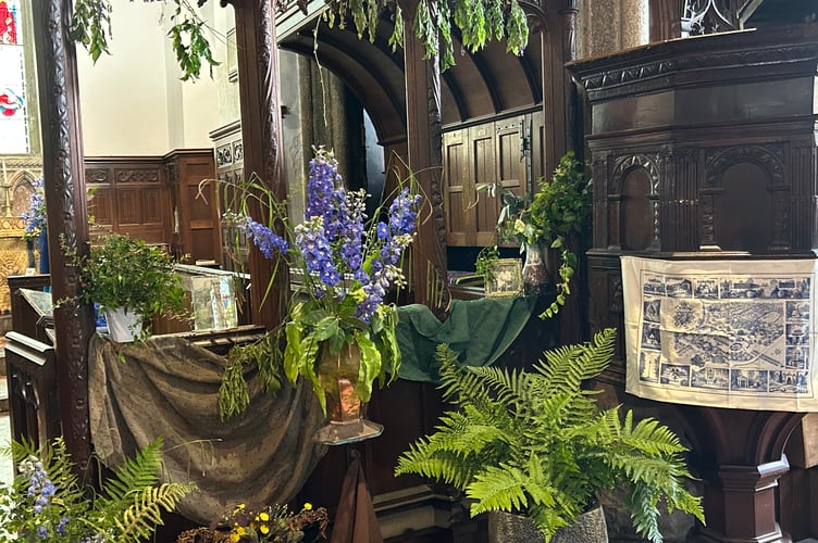 One of the many beautiful floral displays in St Andrew's Church, Stratton, during the recent flower festival