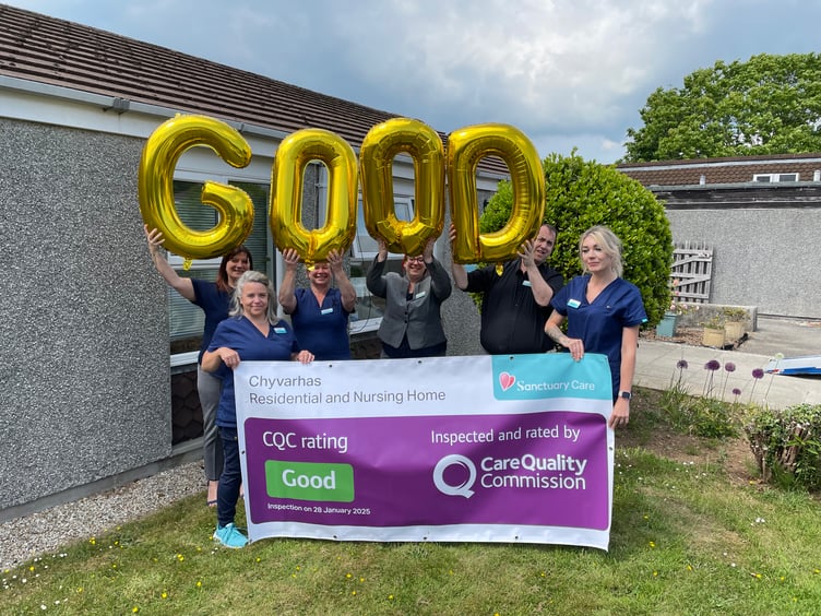 Staff at Chyvarhas Residential and Nursing Home in Callington celebrate receiving a glowing report from the Care Quality Commission