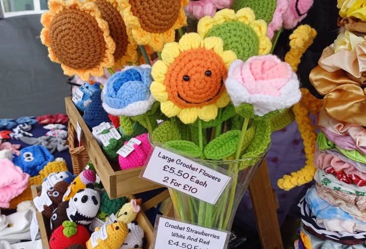 Knitted items for sale at the Tamar Valley fete