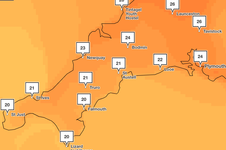 Weather for Cornwall on Friday 1pm.